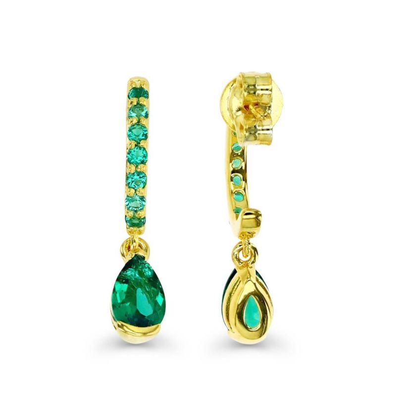 Sterling Silver Yellow Created Emerald Pear and Round Drop Earring