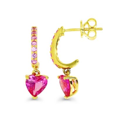 LULEA Sterling Silver Yellow Heart Created Pink Sapphire Drop Earring