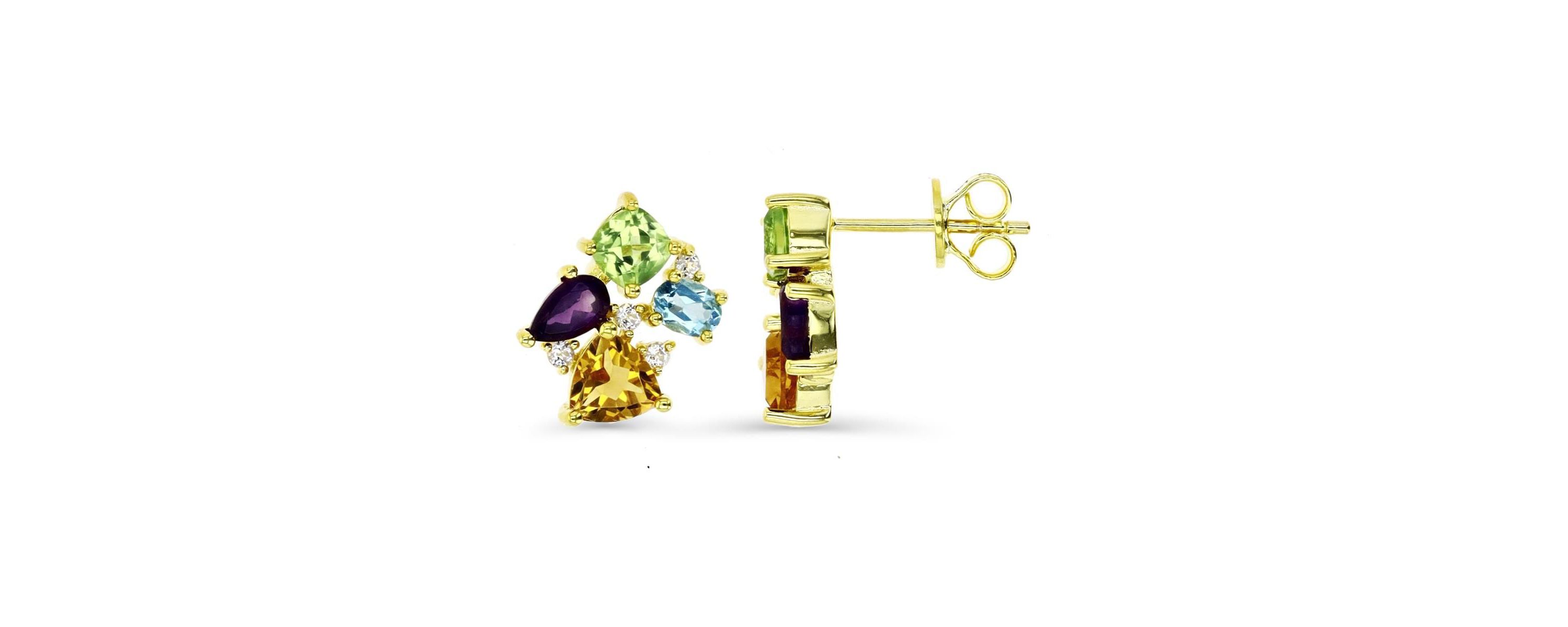 Sterling Silver Yellow Multi Cut Multi Color Stud Earring
