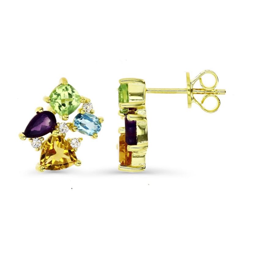 Sterling Silver Yellow Multi Cut Multi Color Stud Earring