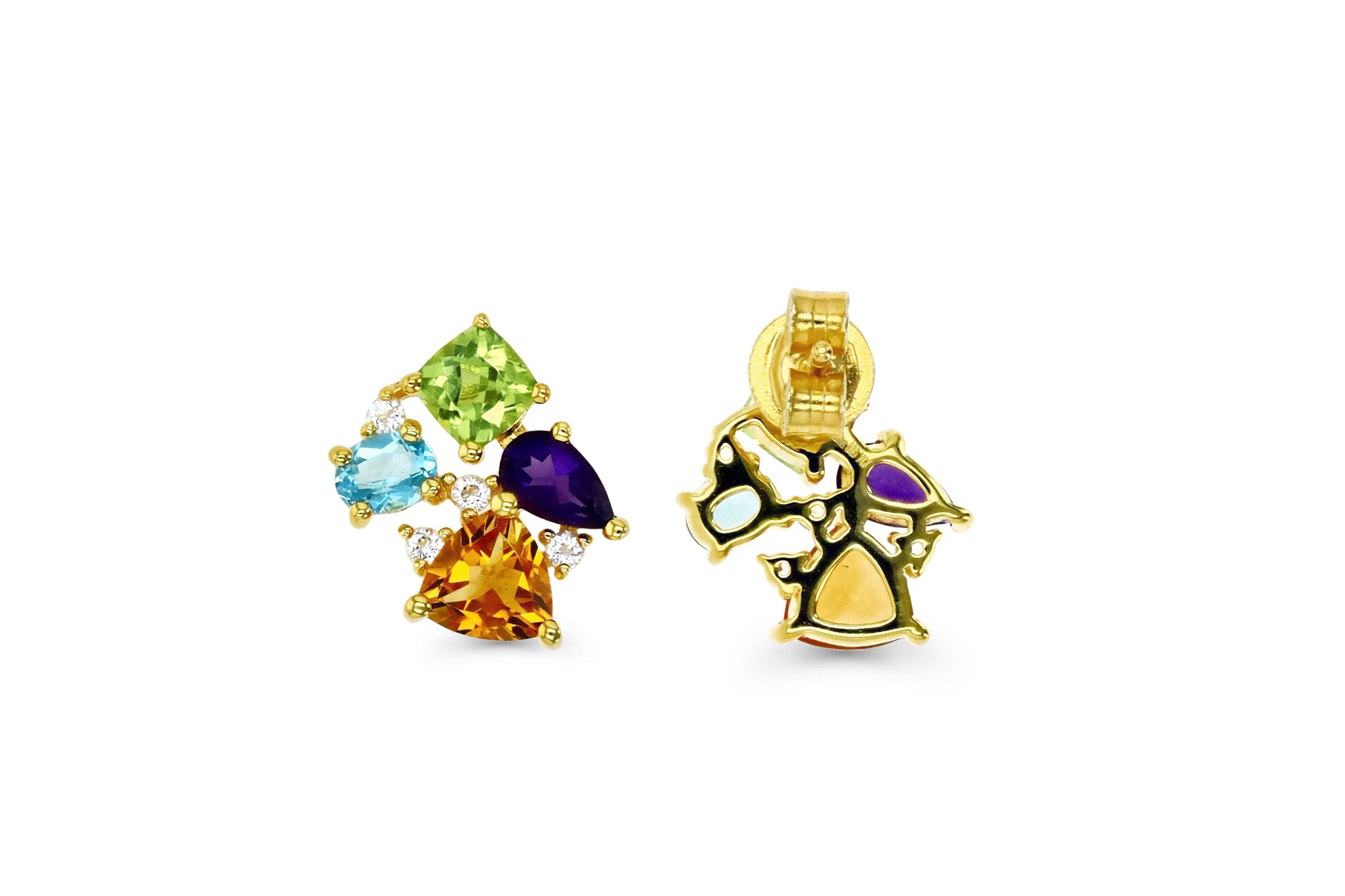 Sterling Silver Yellow Multi Cut Multi Color Stud Earring
