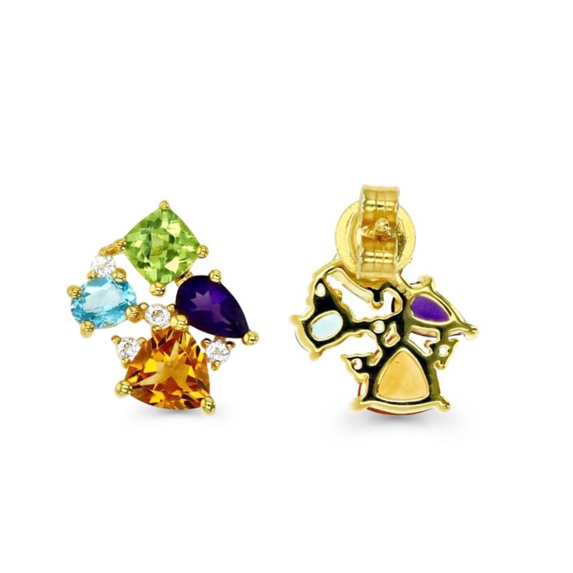 Sterling Silver Yellow Multi Cut Multi Color Stud Earring
