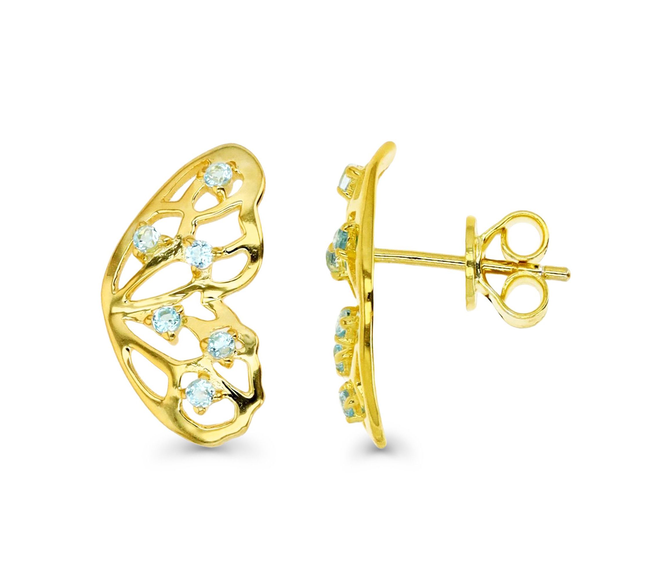 Sterling Silver Yellow Butterfly Blue Topaz Stud Earring