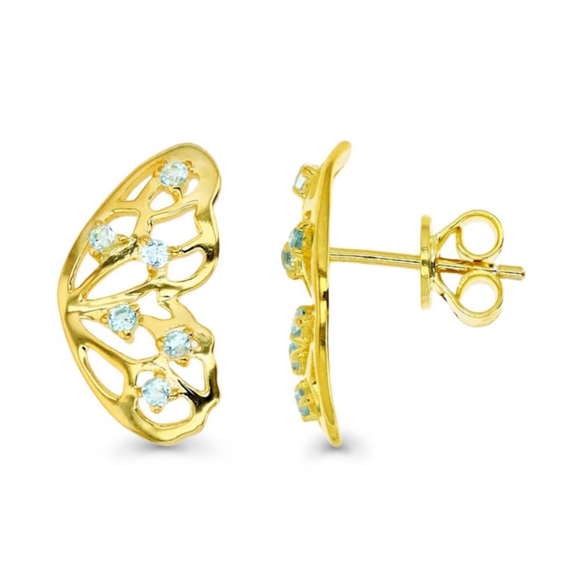 Sterling Silver Yellow Butterfly Blue Topaz Stud Earring