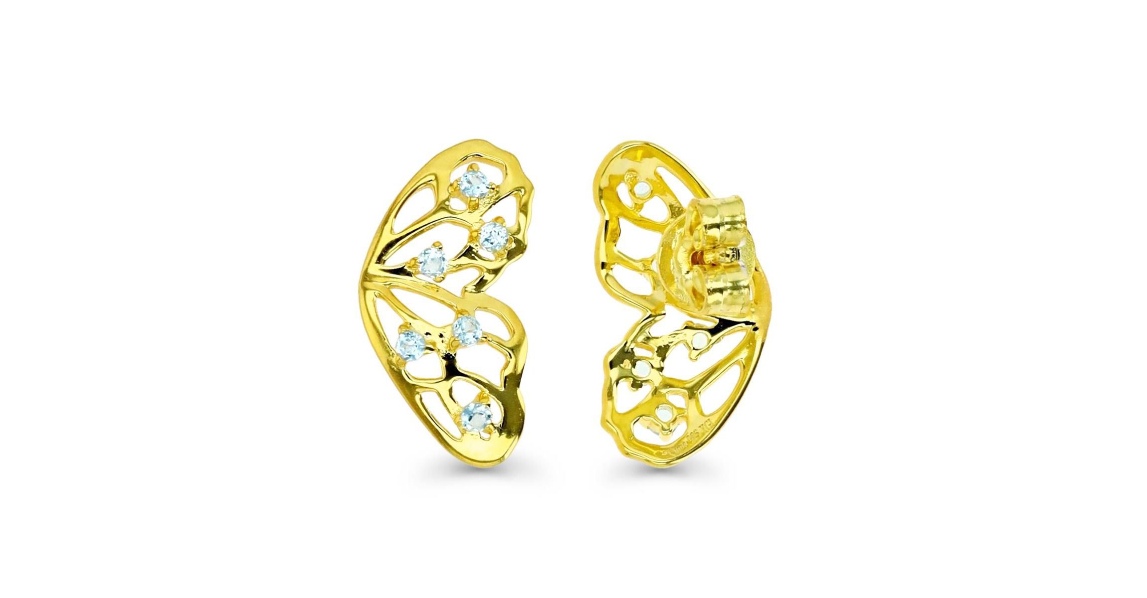 Sterling Silver Yellow Butterfly Blue Topaz Stud Earring