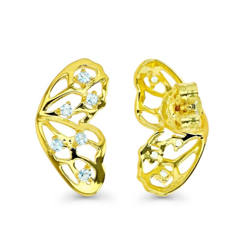 Sterling Silver Yellow Butterfly Blue Topaz Stud Earring