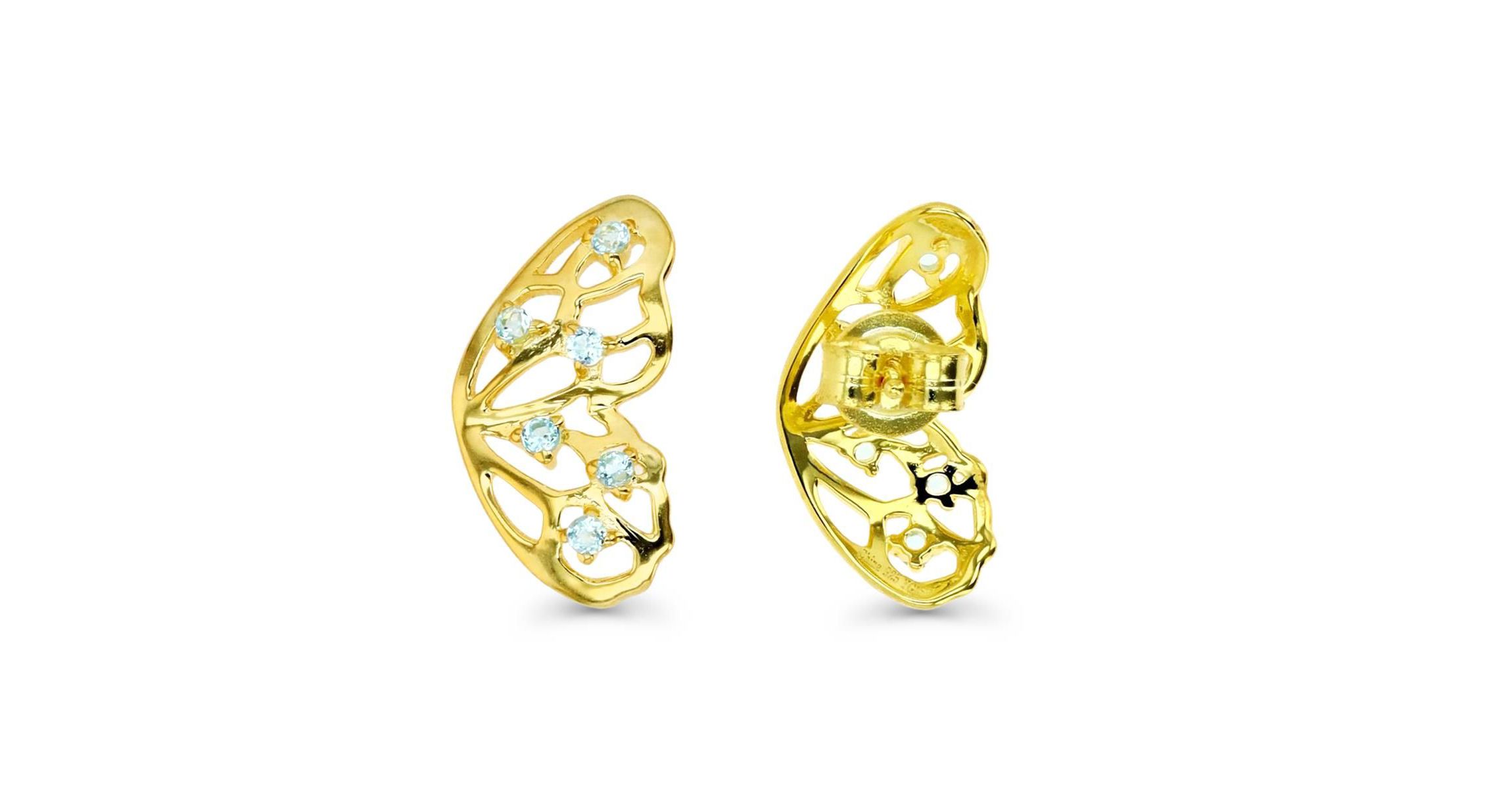 Sterling Silver Yellow Butterfly Blue Topaz Stud Earring
