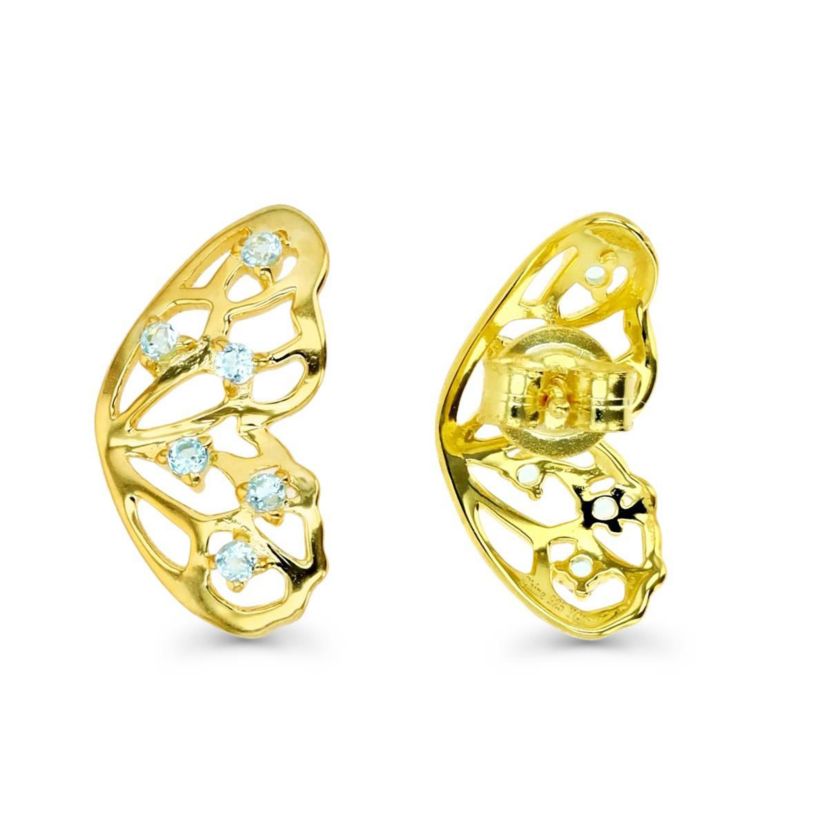 Sterling Silver Yellow Butterfly Blue Topaz Stud Earring