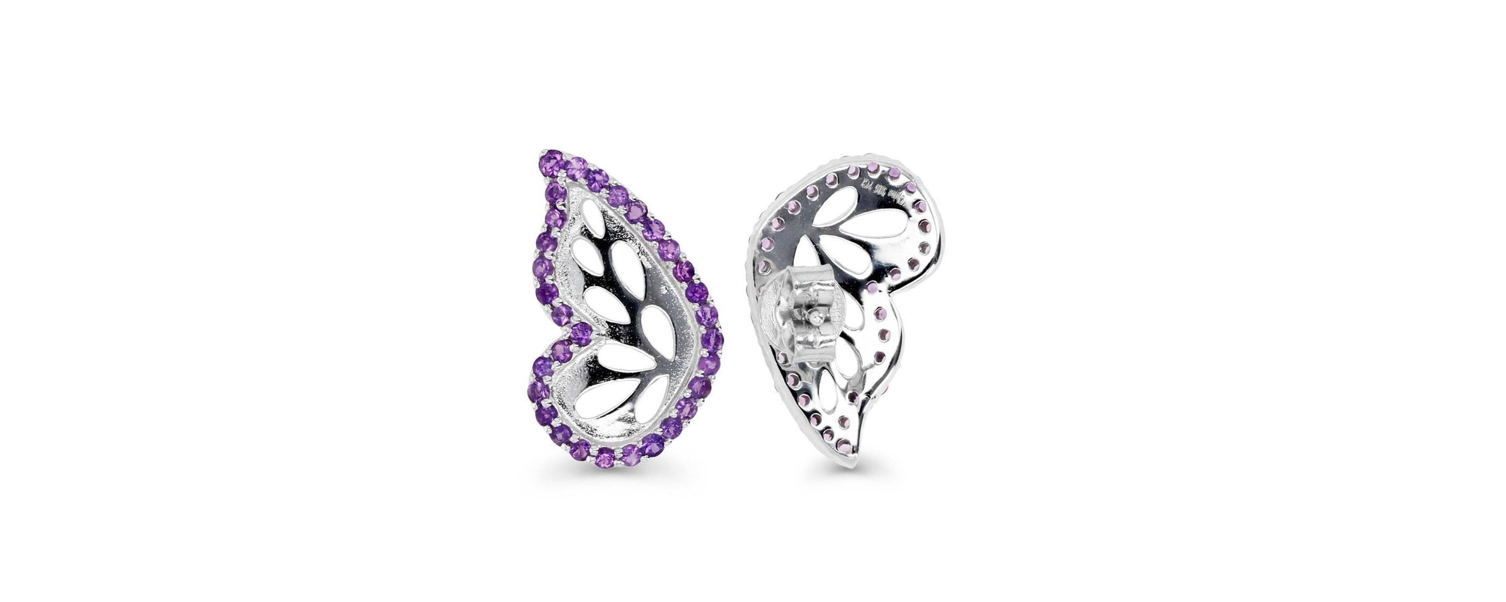 Sterling Silver Rhodium Amethyst Butterfly Stud Earring