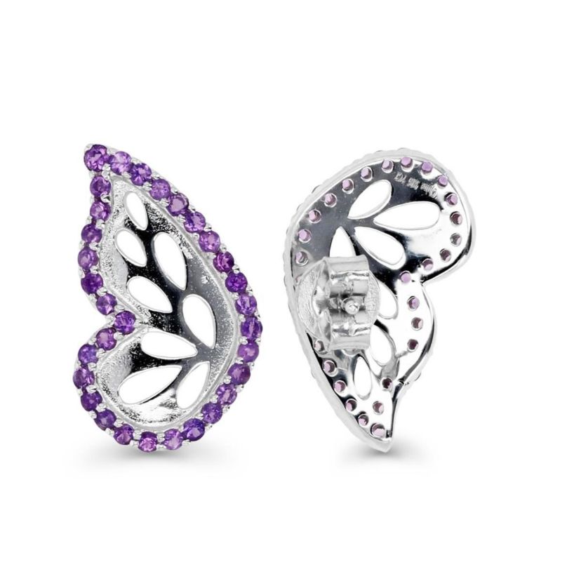 Sterling Silver Rhodium Amethyst Butterfly Stud Earring