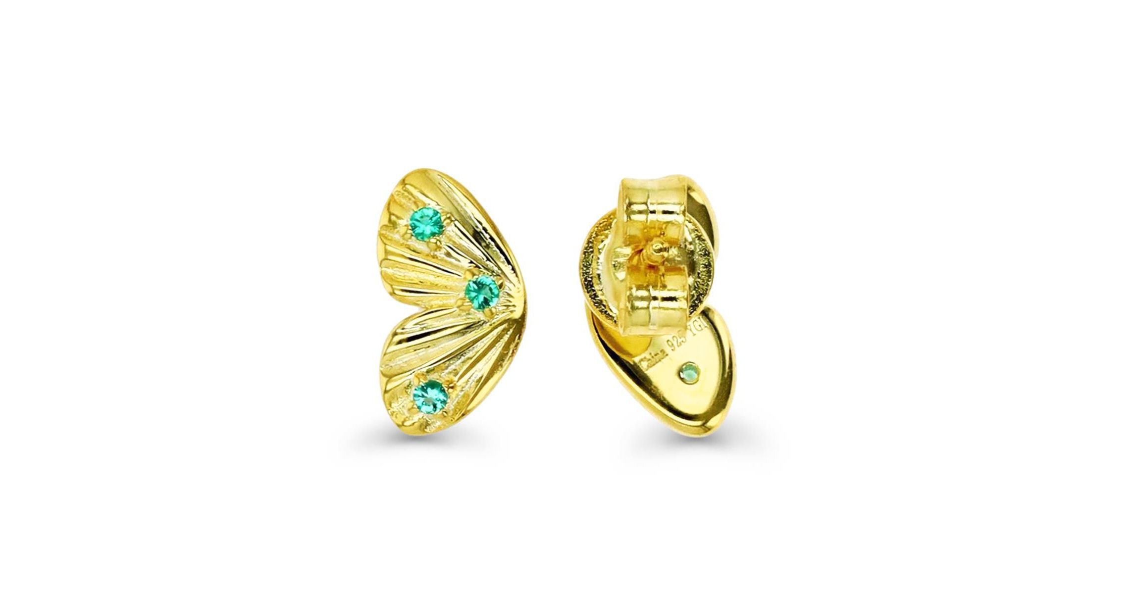 Sterling Silver Yellow Created Emerald Butterfly Stud Earring