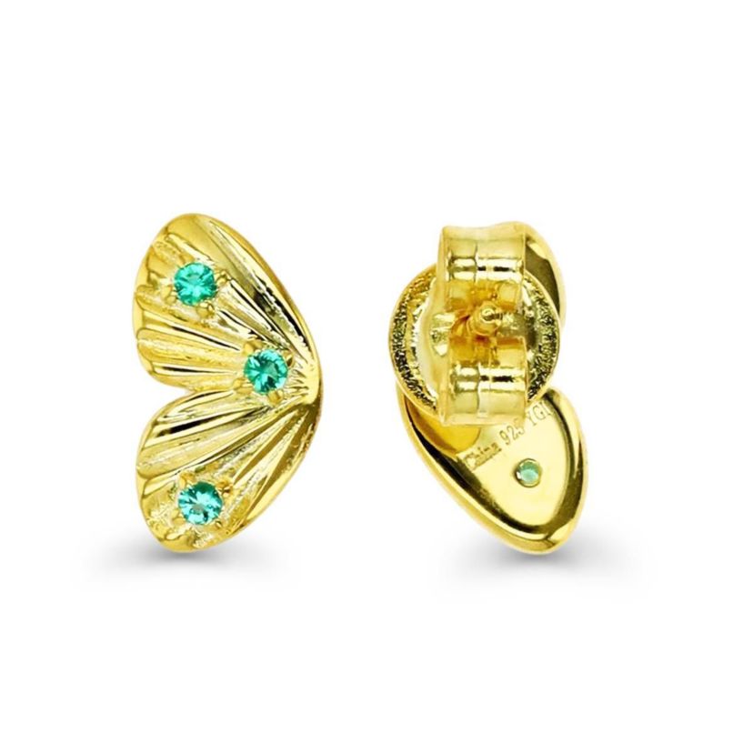 Sterling Silver Yellow Created Emerald Butterfly Stud Earring