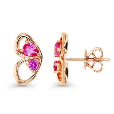 LULEA Sterling Silver Rose Created Pink Sapphire Butterfly Stud Earring