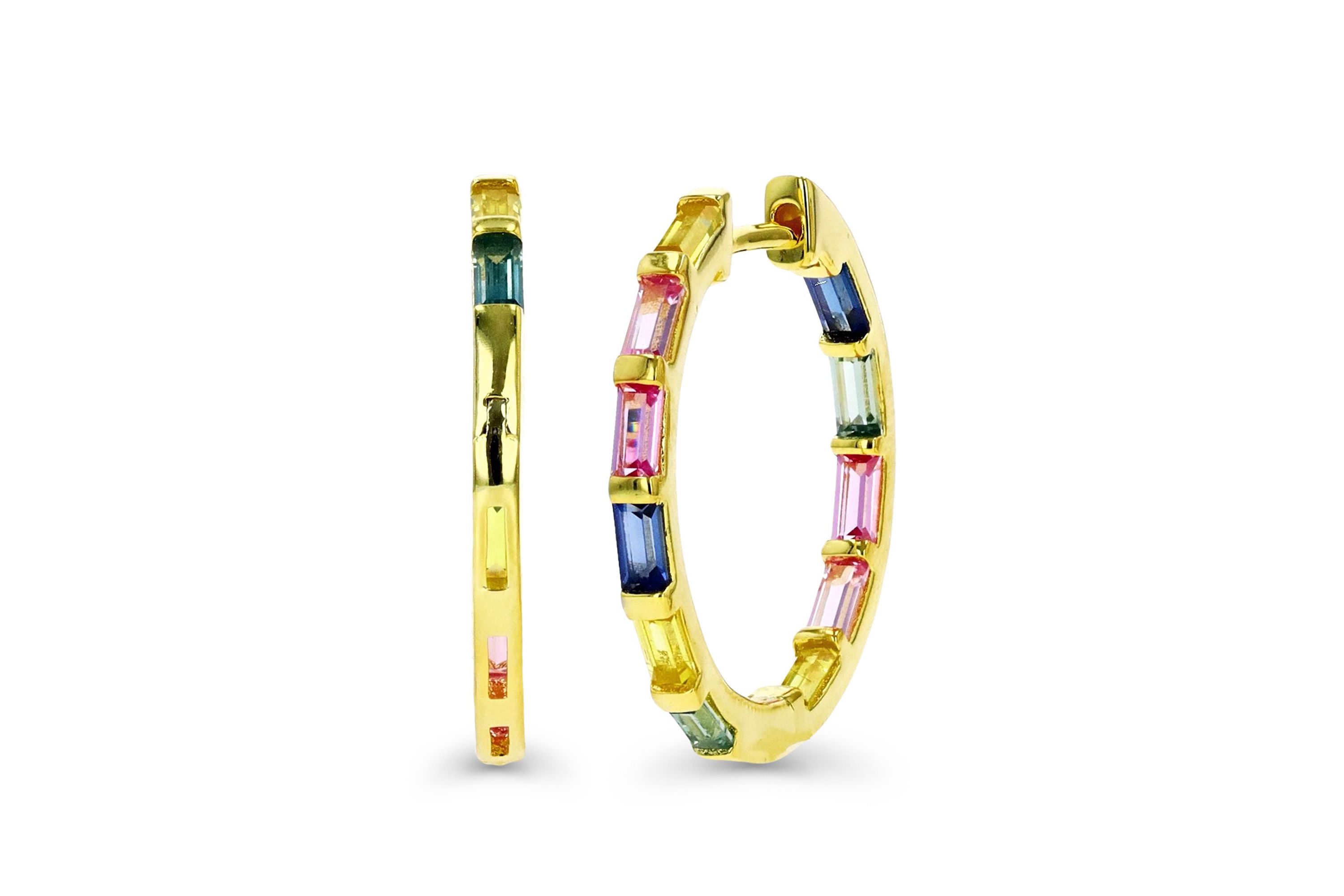 Sterling Silver Yellow Multi Color Baguette Hoop Earring