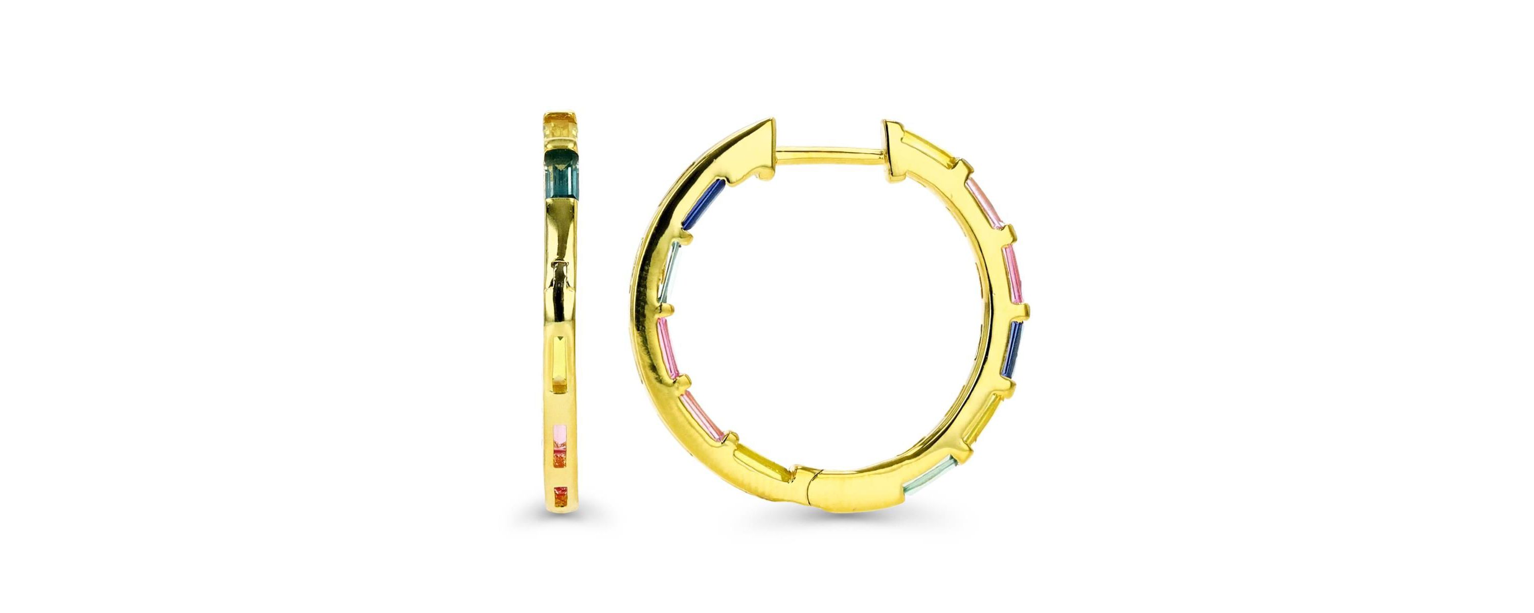 Sterling Silver Yellow Multi Color Baguette Hoop Earring