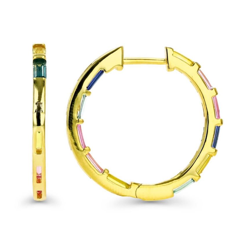Sterling Silver Yellow Multi Color Baguette Hoop Earring