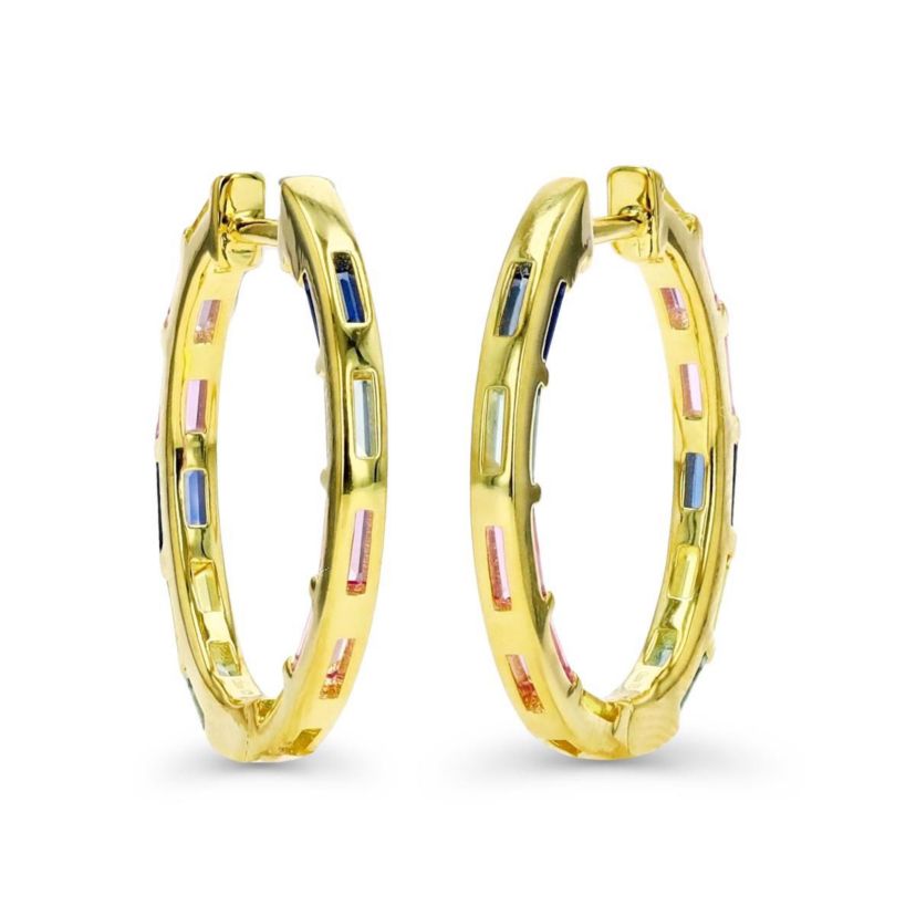 Sterling Silver Yellow Multi Color Baguette Hoop Earring
