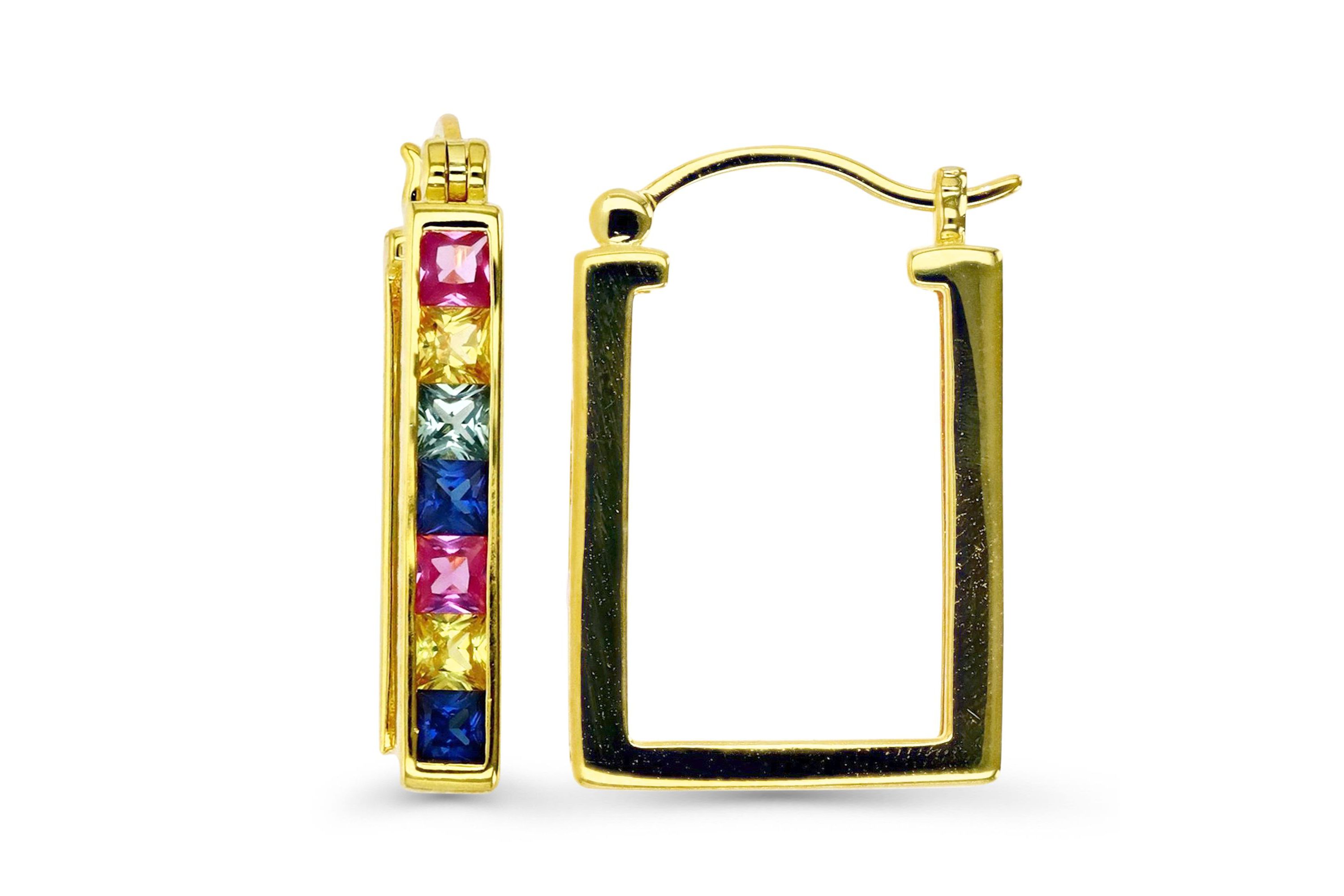 Sterling Silver Yellow 2.5mm Square Multi Color Squared Hoop Earring