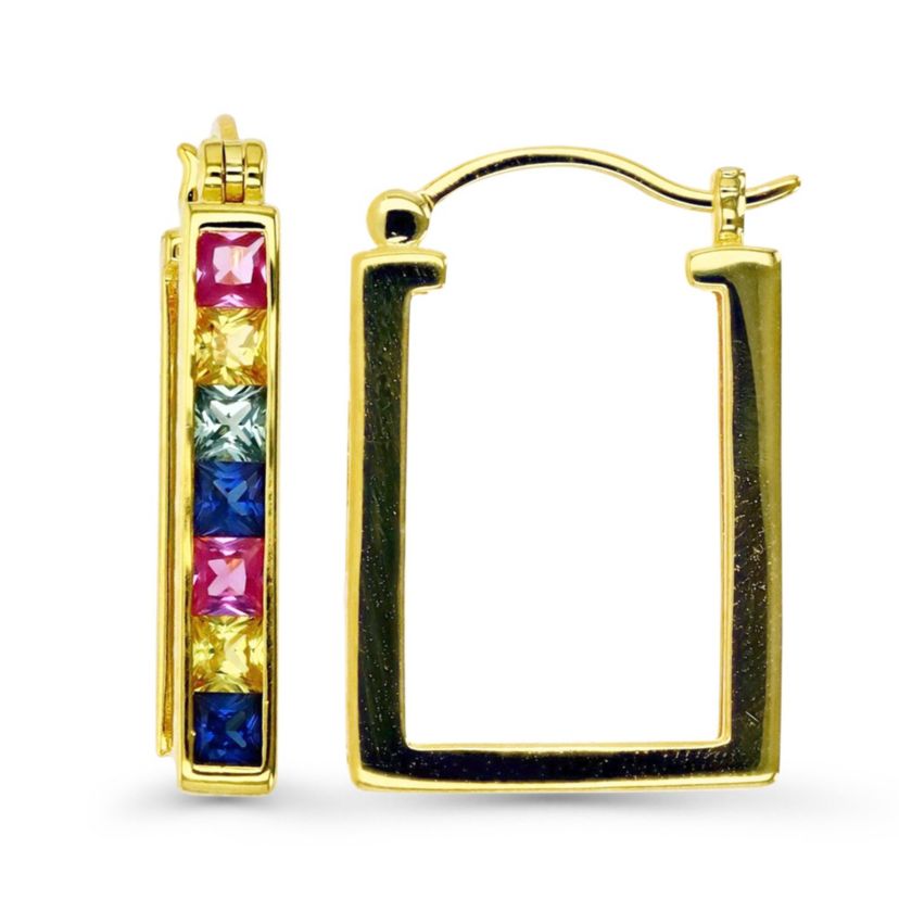 Sterling Silver Yellow 2.5mm Square Multi Color Squared Hoop Earring