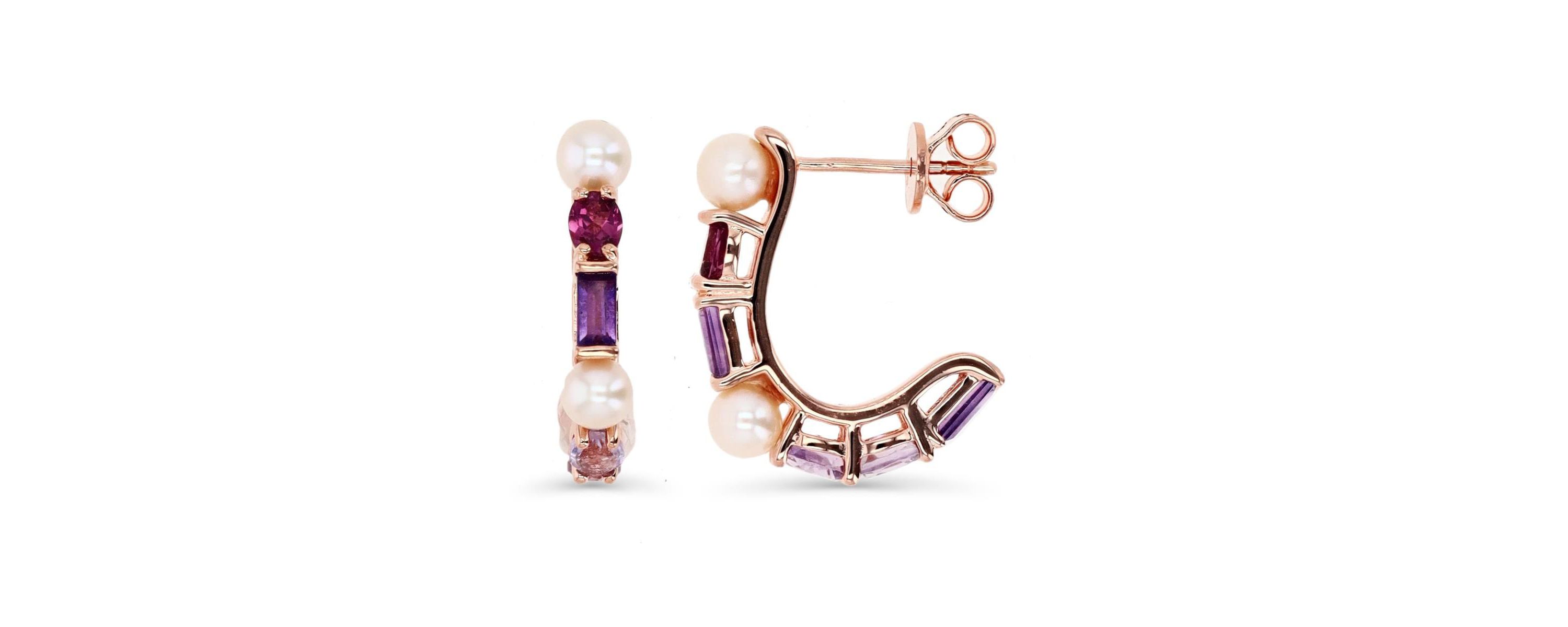 Sterling Silver Rose Multi Color Open Hoop Earring