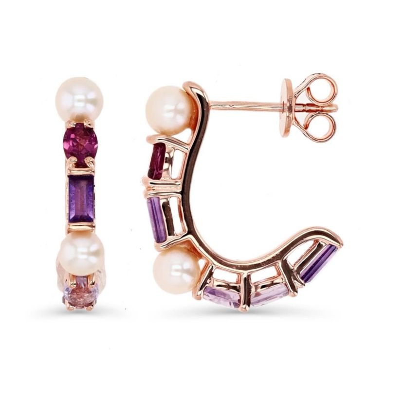 Sterling Silver Rose Multi Color Open Hoop Earring