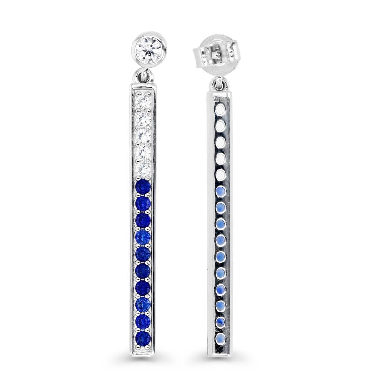 Sterling Silver Rhodium Graduated Created White and Blue Sapphire Dangling Earring