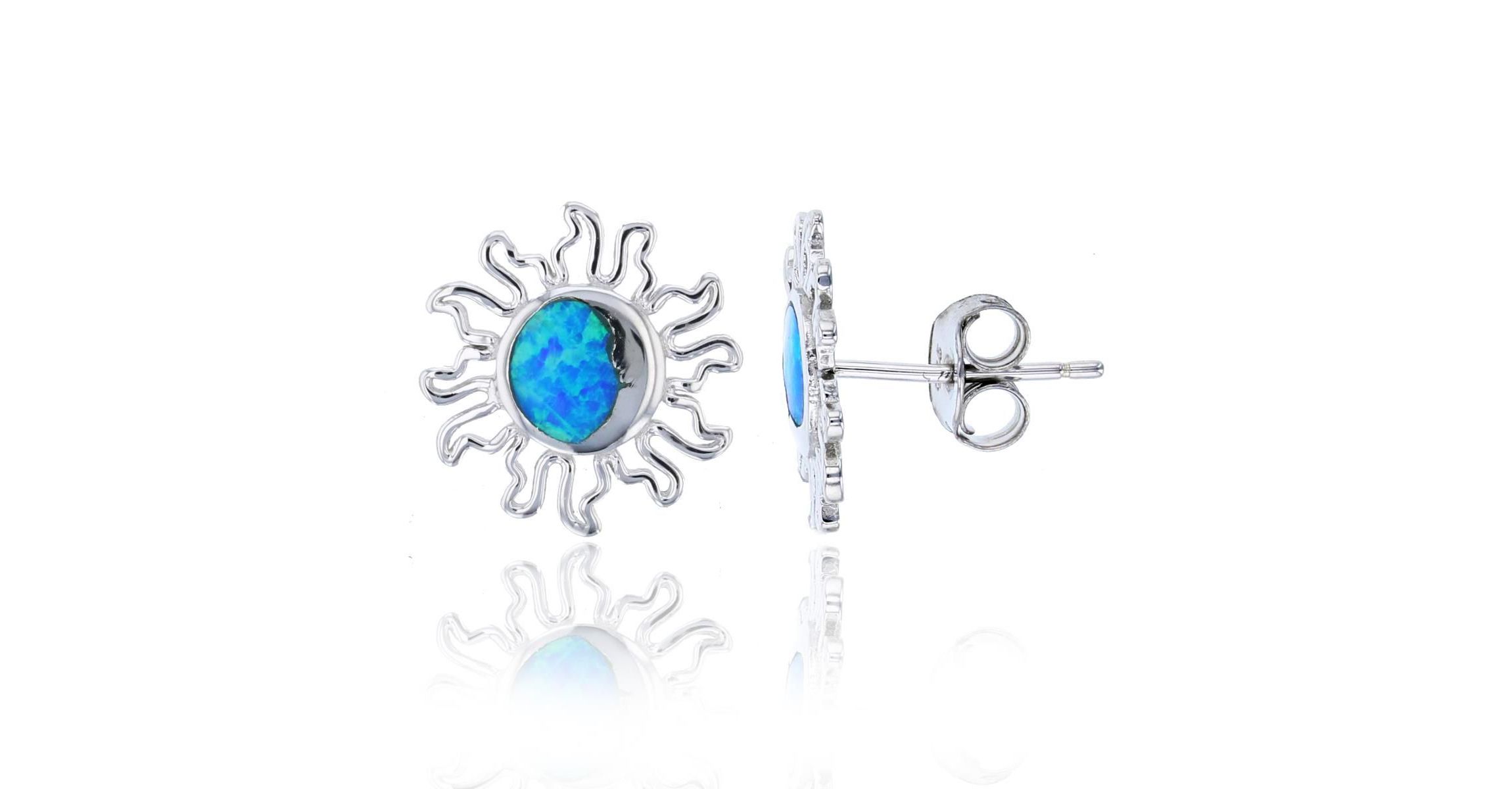 Lab Created Sterling Silver Created Opal Sun Stud Earring