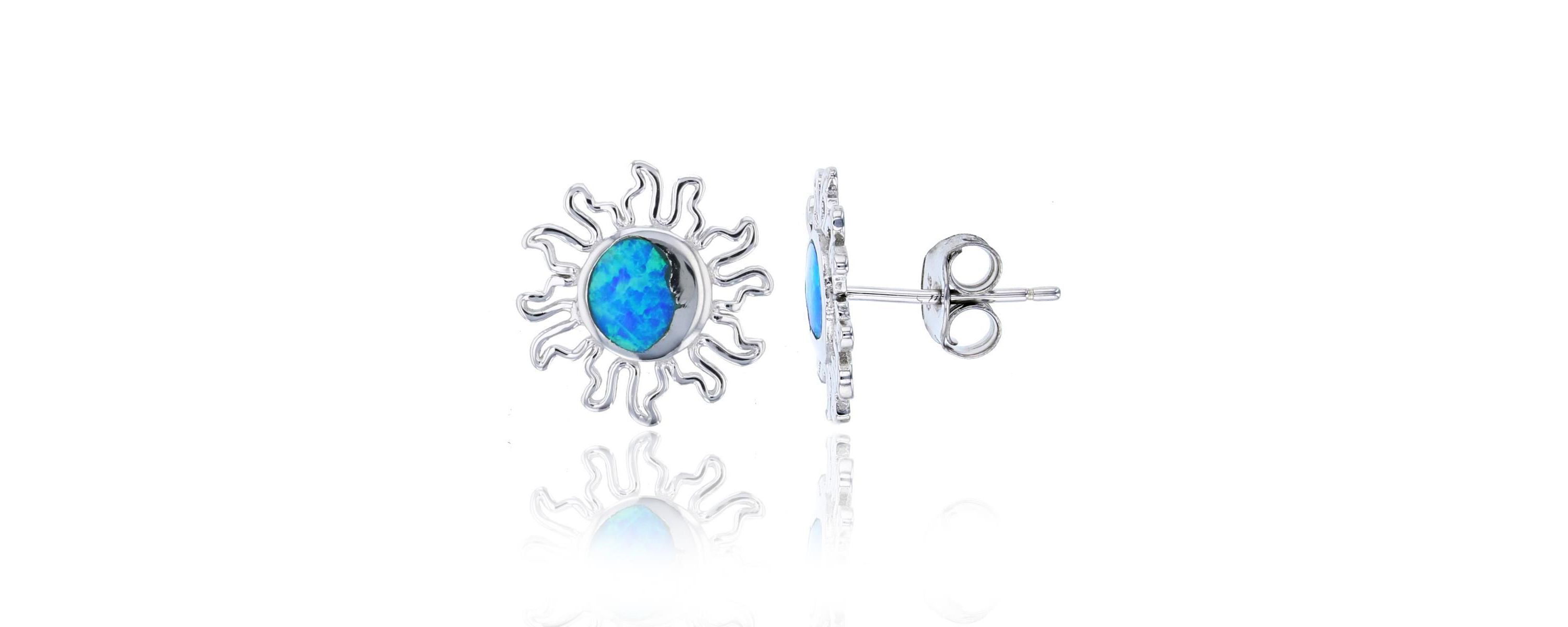 Lab Created Sterling Silver Created Opal Sun Stud Earring