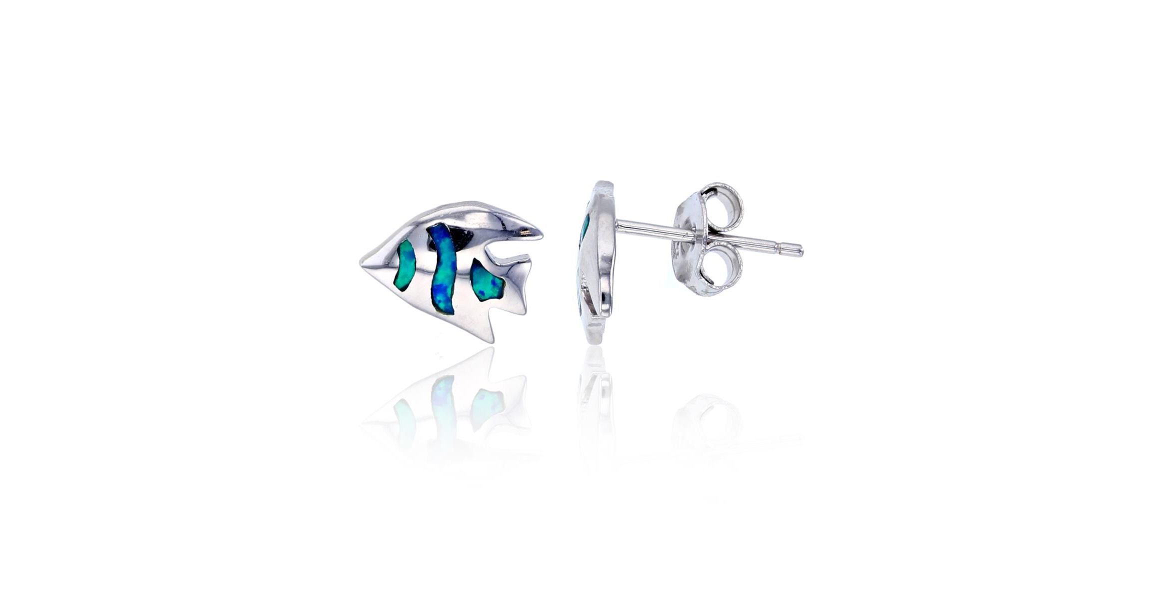 Lab Created Sterling Silver Rhodium Created Opal Fish Stud Earring