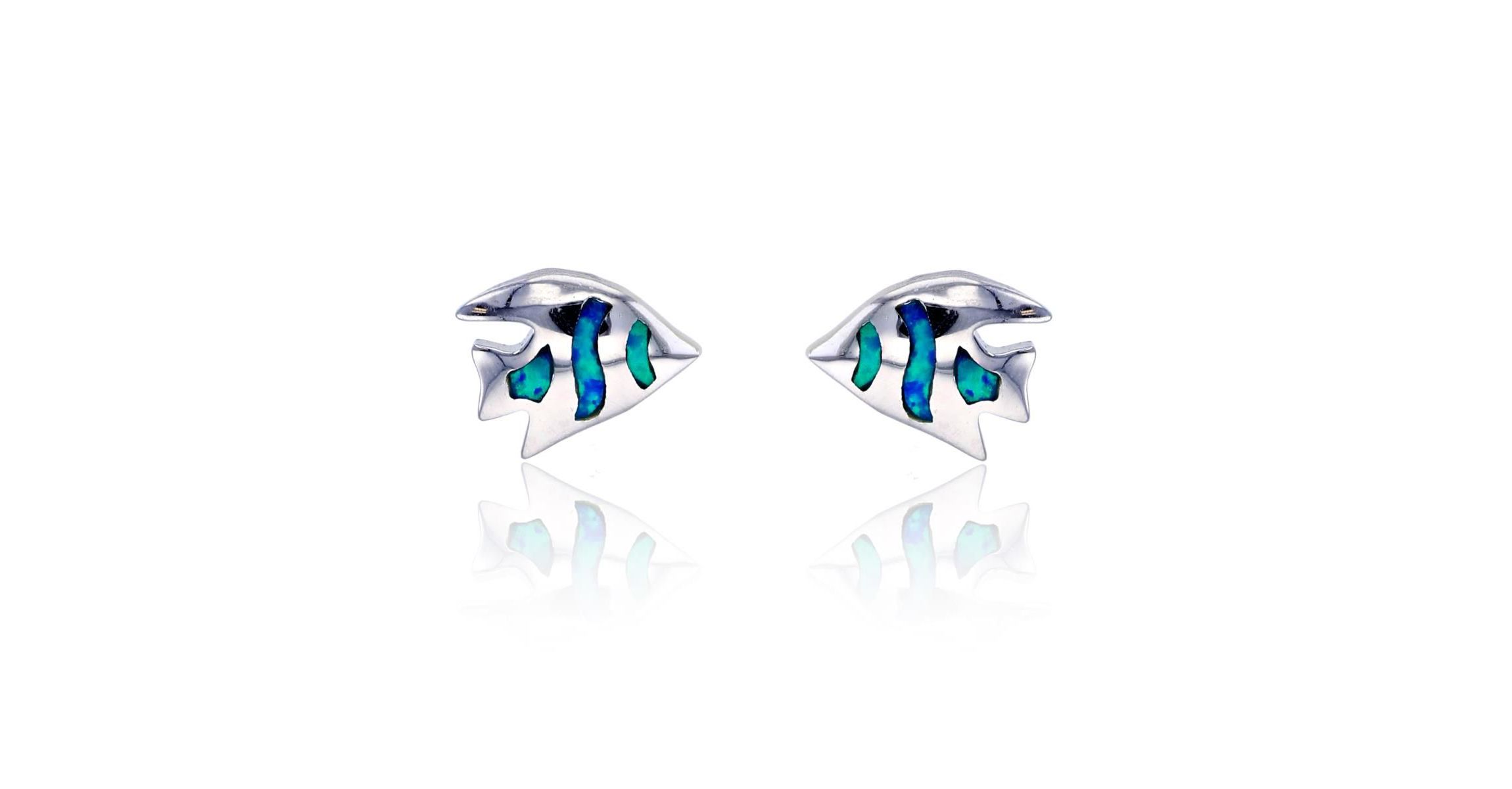 Lab Created Sterling Silver Rhodium Created Opal Fish Stud Earring