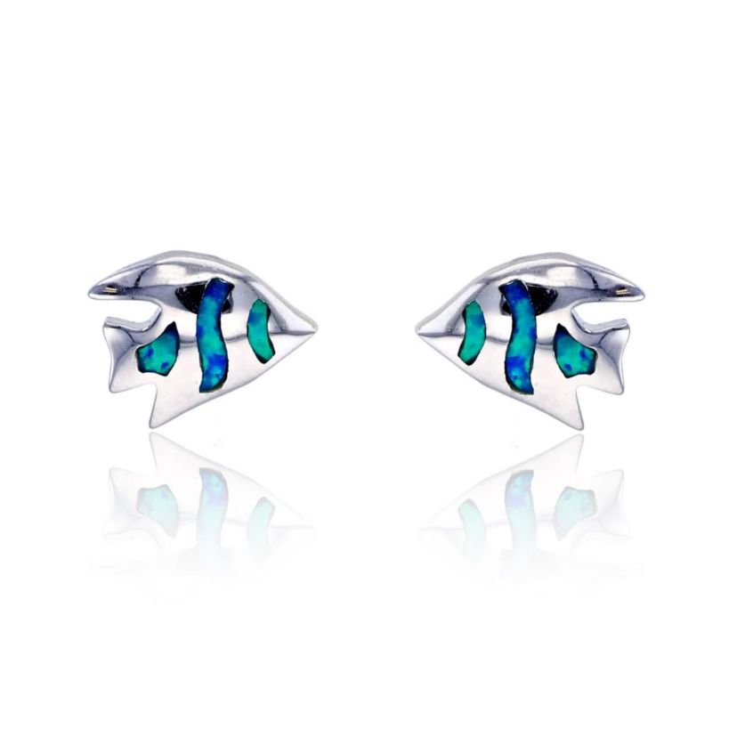 Lab Created Sterling Silver Rhodium Created Opal Fish Stud Earring