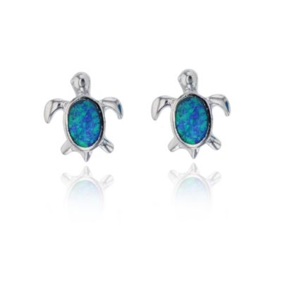 Lab Created Sterling Silver Rhodium 14x13mm Created Opal Turtle Stud