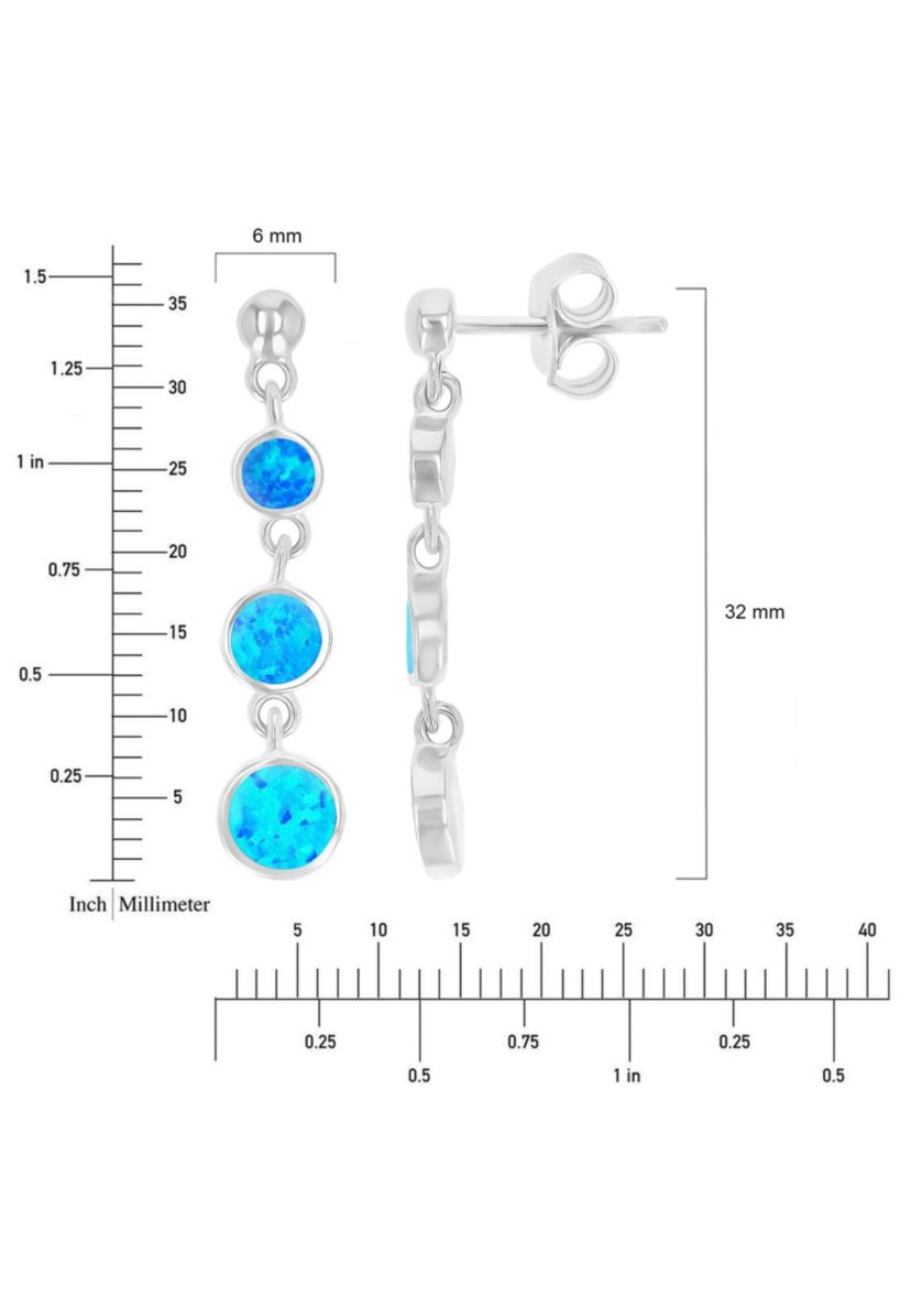 Sterling Silver Rhodium Created Blue Opal Graduated Circles Dangling Earring