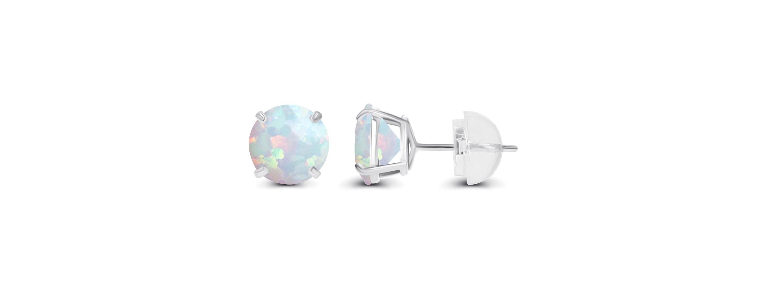 Lab Created Sterling Silver Rhodium 4.00mm Round Semi Precious Created Opal Stud Earring
