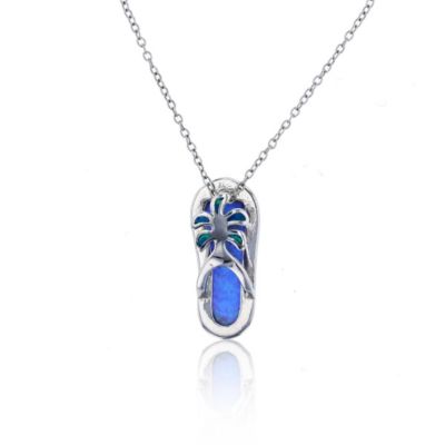 Bijoux Du Soleil Lab Created Sterling Silver Rhodium Polished Created Blue Opal Tropical Sandal 18" Necklace