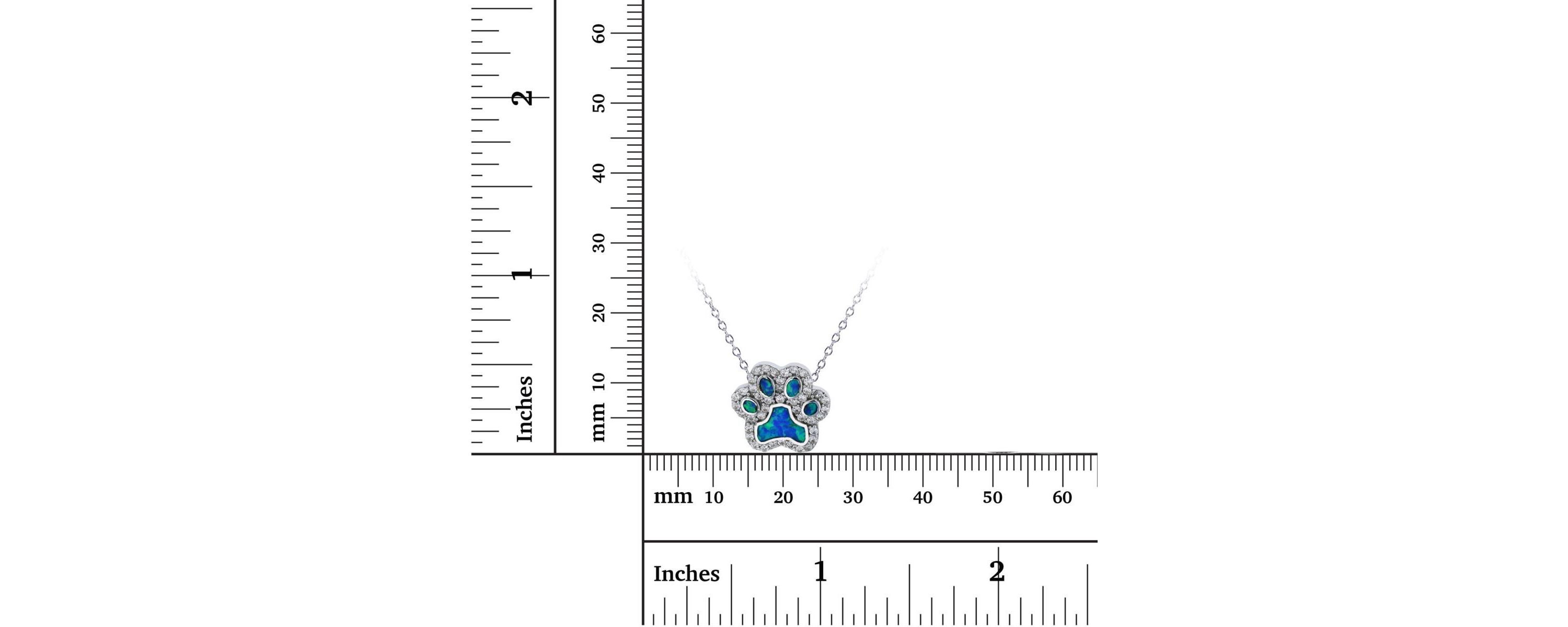 Lab Created Sterling Silver Rhodium 13x13mm Created Blue Opal & White CZ Paw 18" Necklace