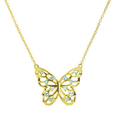 LULEA Sterling Silver Yellow Butterfly Blue Topaz 18" Necklace