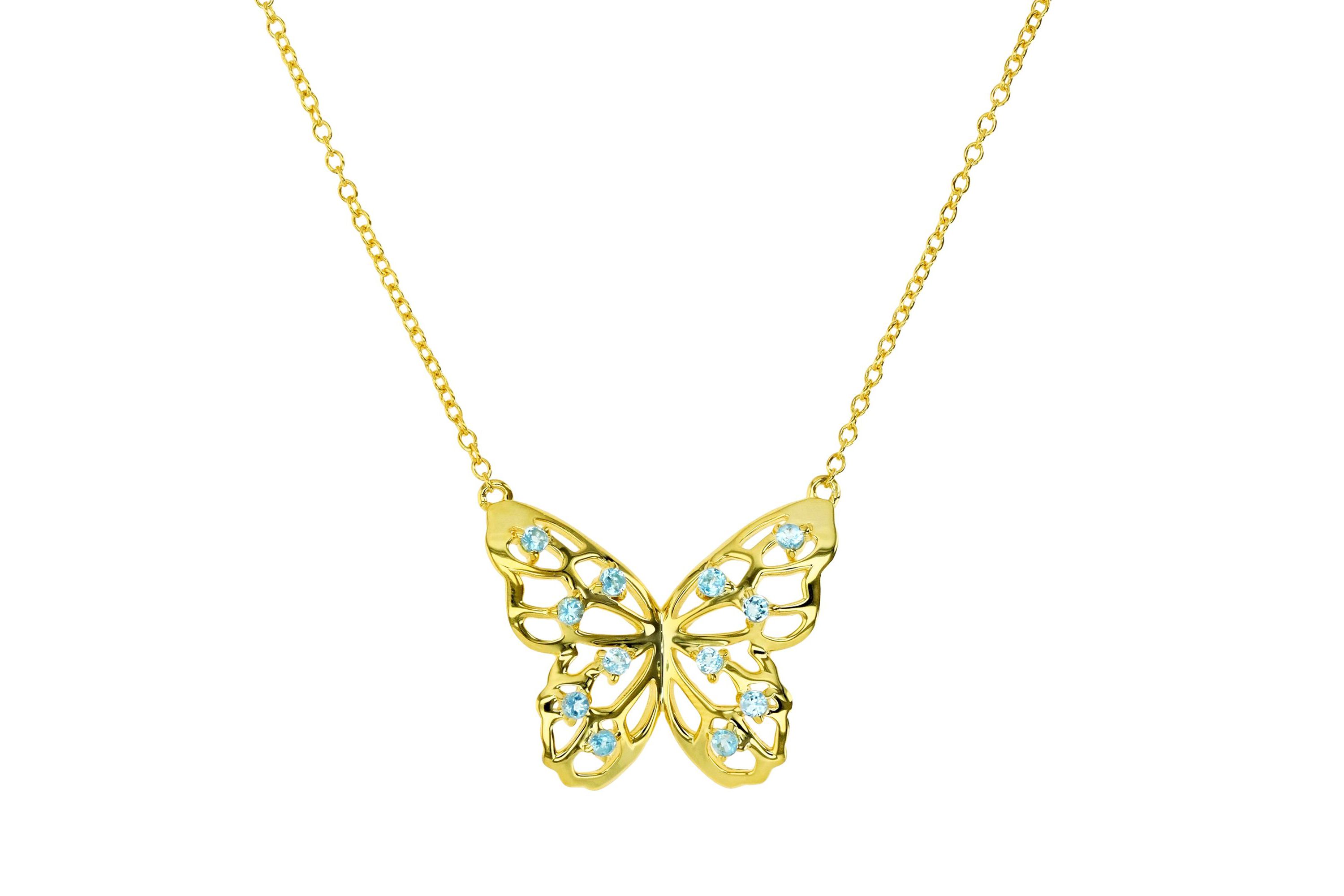 Sterling Silver Yellow Butterfly Blue Topaz 18" Necklace