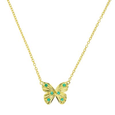LULEA Lab Created Sterling Silver Yellow Created Emerald Butterfly 18" Necklace