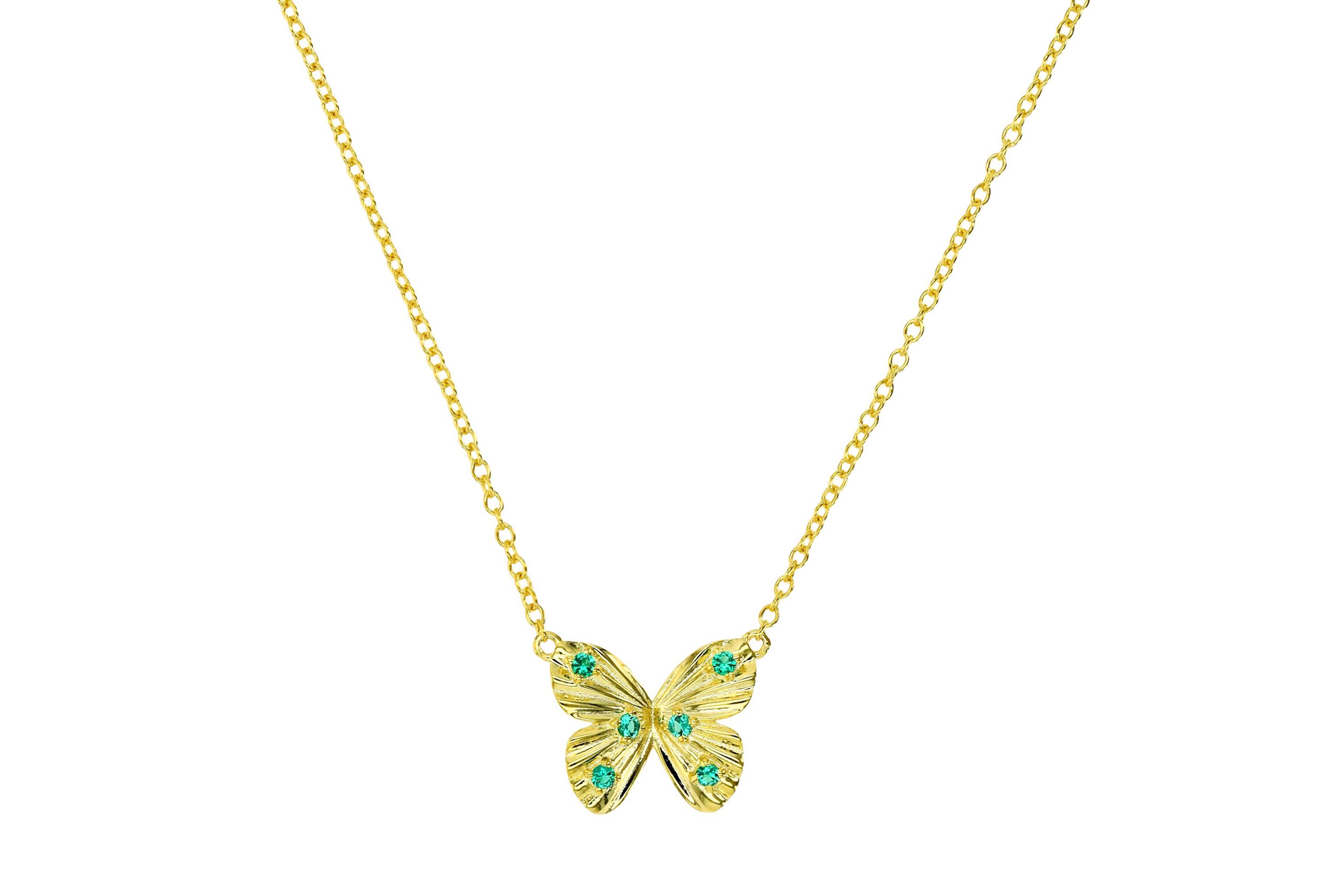 Lab Created Sterling Silver Yellow Created Emerald Butterfly 18" Necklace