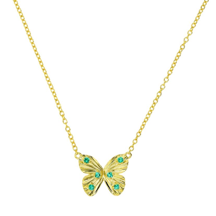Lab Created Sterling Silver Yellow Created Emerald Butterfly 18" Necklace