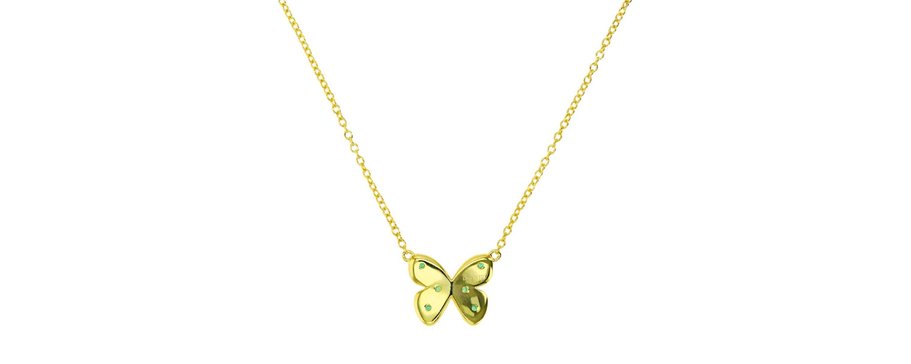 Lab Created Sterling Silver Yellow Created Emerald Butterfly 18" Necklace