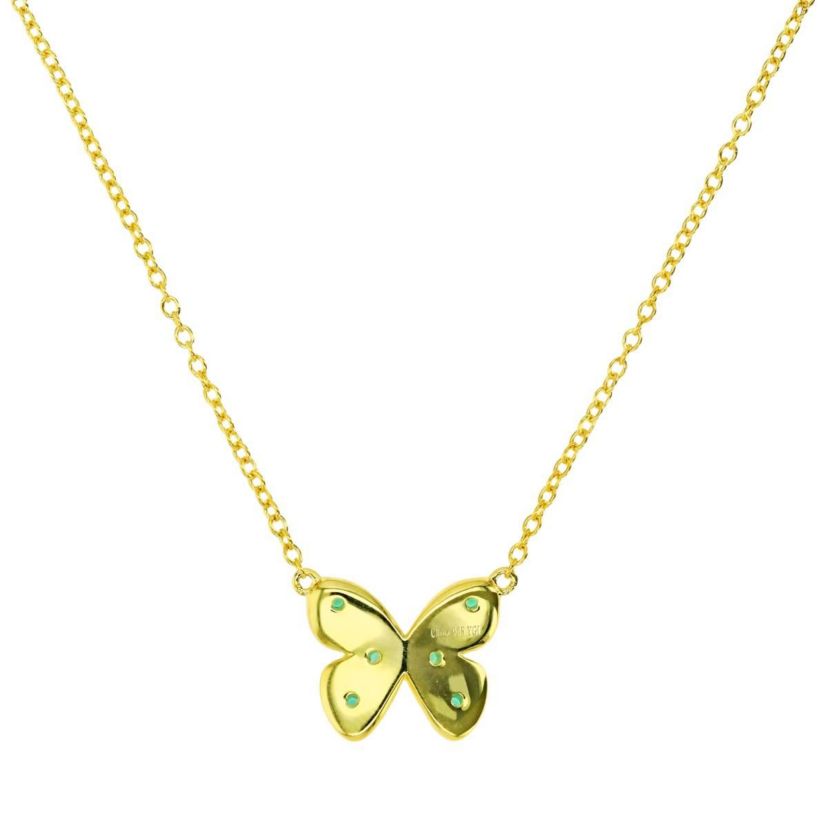 Lab Created Sterling Silver Yellow Created Emerald Butterfly 18" Necklace