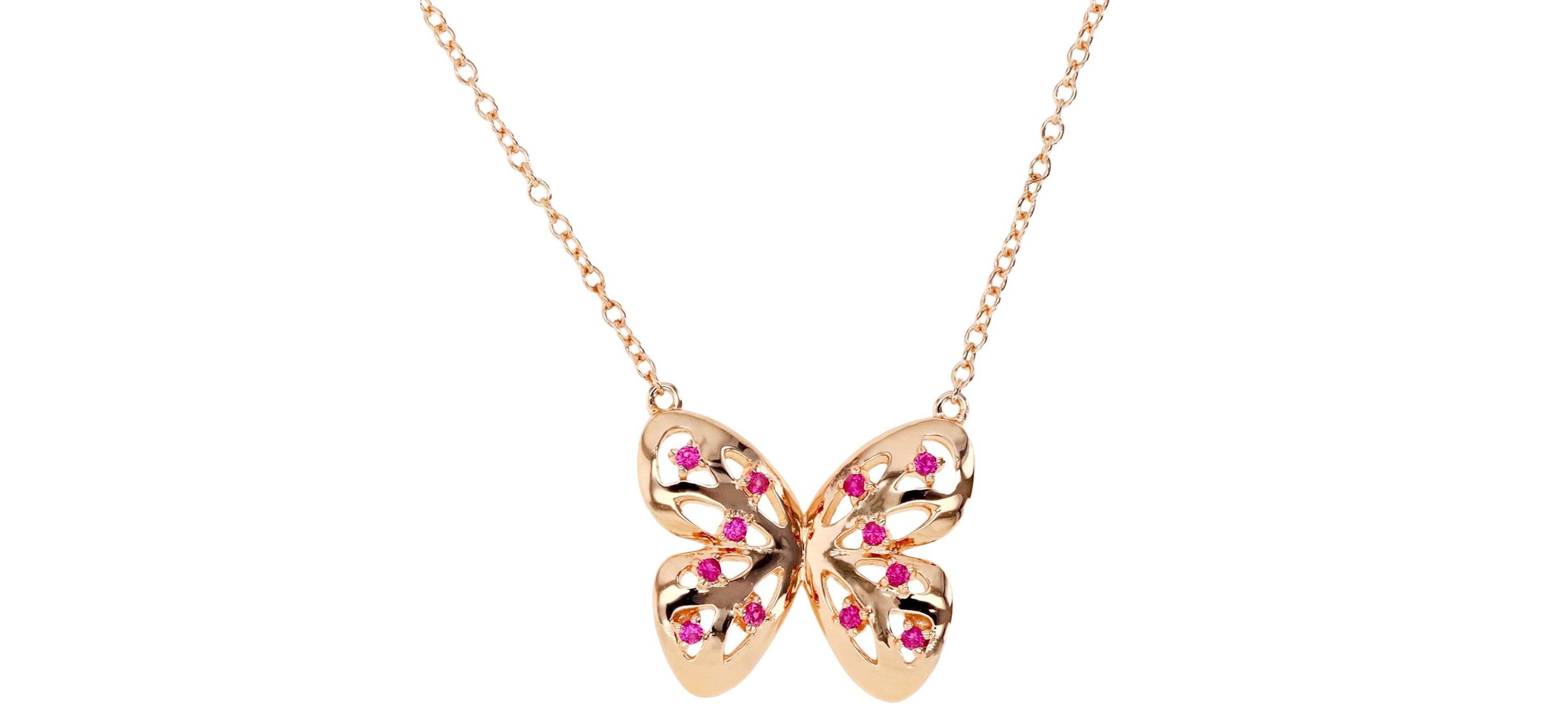 Sterling Silver Rose CreatedRuby Butterfly 18" Necklace