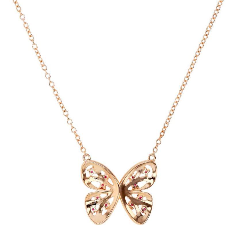 Sterling Silver Rose CreatedRuby Butterfly 18" Necklace