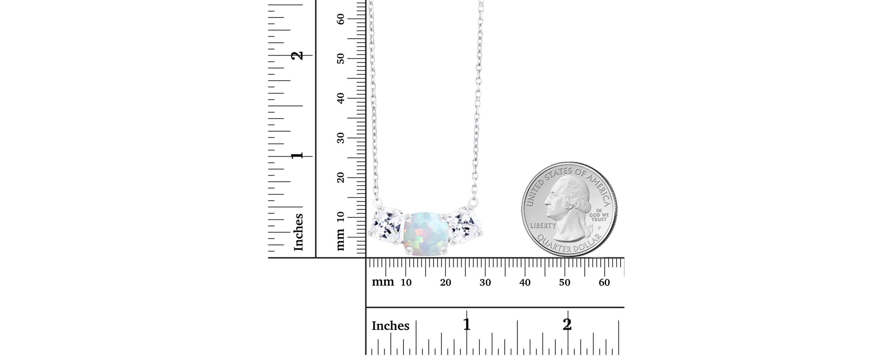 Lab Created Sterling Silver Rhodium 5mm Cushion Created Opal & 4mm Cushion Created White Sapphire 3-Stone 18" Necklace