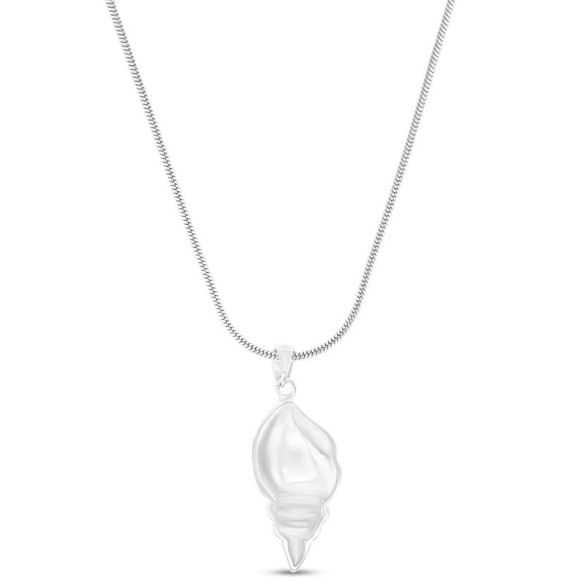 Sterling Silver Rhodium Larimar Seashell 22" Round Snake Adjustable Necklace