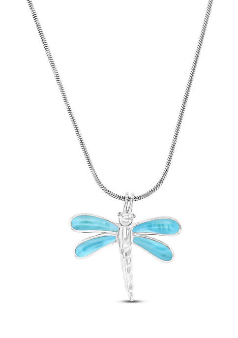 Bijoux Du Soleil Larimar Dragonfly Necklace in Rhodium