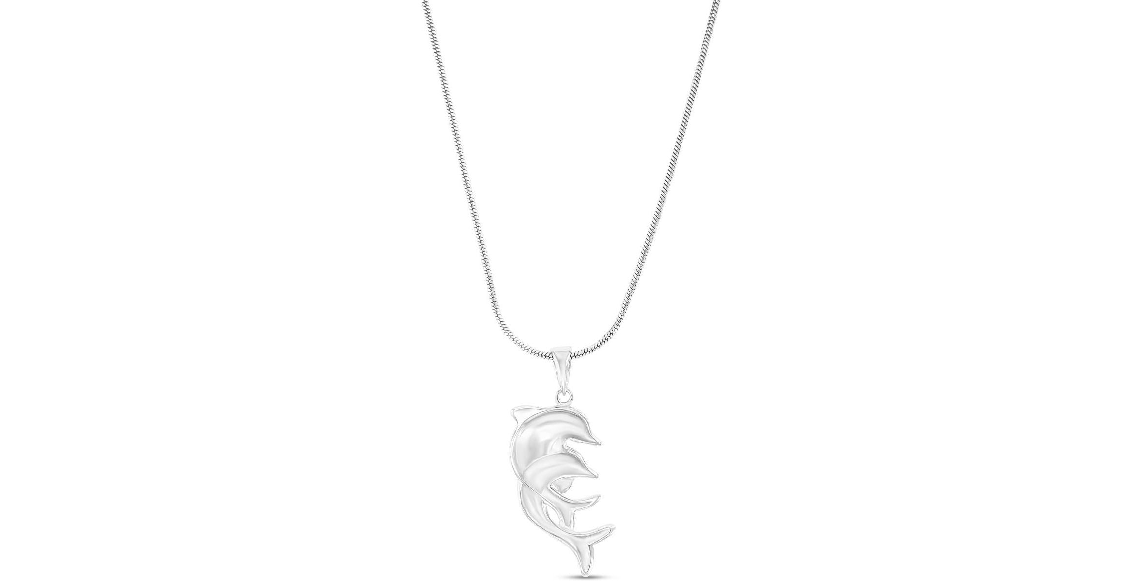 Sterling Silver Rhodium Larimar Double Dolphin 22" Round Snake Adjustable Necklace