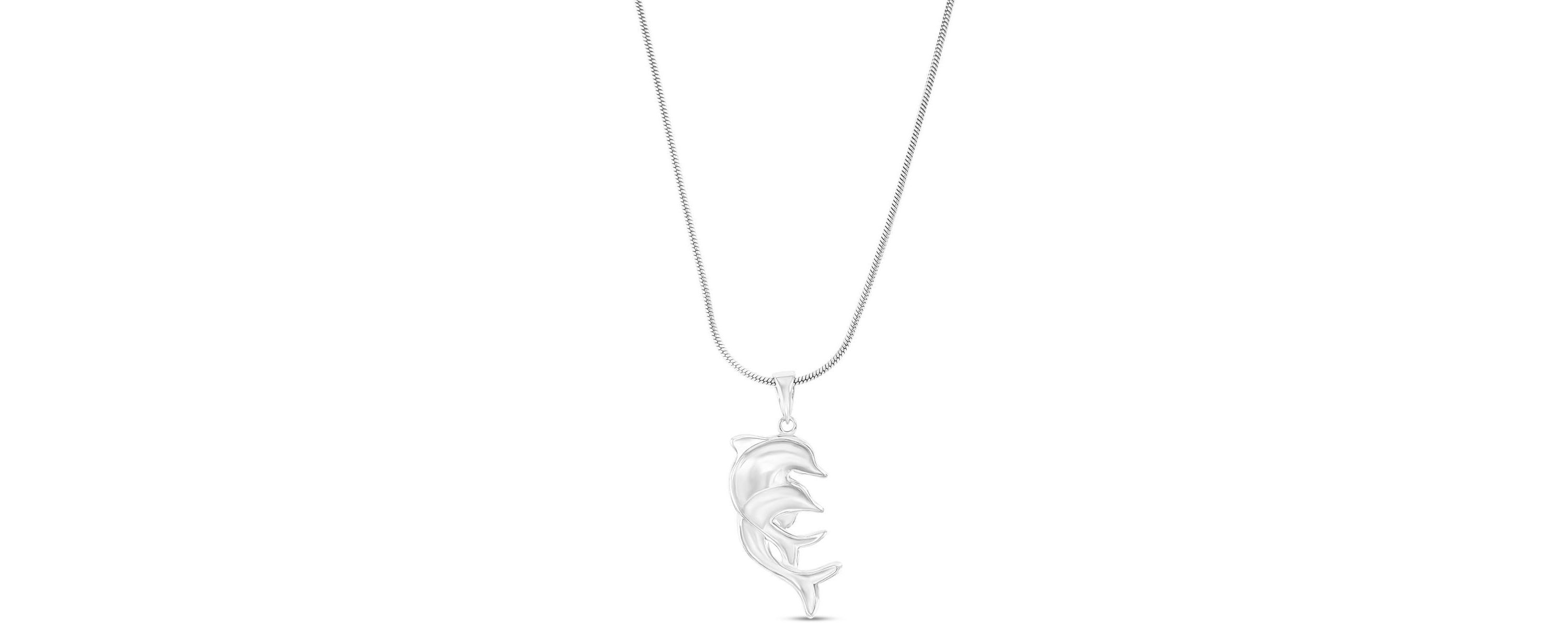 Sterling Silver Rhodium Larimar Double Dolphin 22" Round Snake Adjustable Necklace